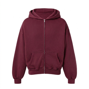 Custom Maroon Heavyweight <b>Zip</b> Embroidered <b>Hoodie</b> Unisex Oversized Cotton Fleece Quick Dry Breathable Blank <b>Pockets</b> Men Wholesale - Product Image 1