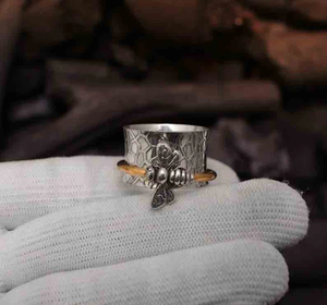 Honey Bee Spinner <b>Ring</b> <b>925</b> Sterling <b>Silver</b> Handmade Fidget Thumb Stress Relief <b>Ring</b> For Unisex Elegant Wedding or Party Gift - Product Image 5