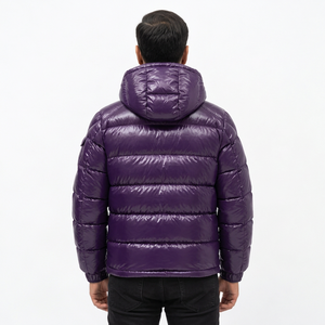 Men's <b>Purple</b> Hooded Puffer Jacket Windproof Breathable Zipper Closure Casual Winter 220g Polyester Shell Regular Length - Product Image 3