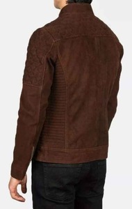 Men's High Quality Sheep Skin <b>Suede</b> Leather <b>Jacket</b> New Design Fashionable Biker <b>Jacket</b> Zip Closure and Zipper Pockets - Product Image 3