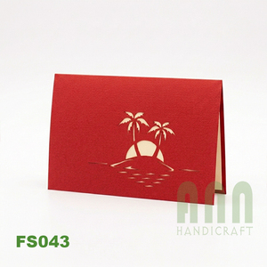 การ์ดกระดาษตัดลาย 3 มิติ แบบป๊อปอัพ รุ่น FS043 ANN HANDICRAFT ลายต้นปาล์มและเปลญวน งานแฮนด์เมด ตัดด้วยแม่พิมพ์ สำหรับมอบเป็นของขวัญแทนใจเพื่อน - Product Image 2