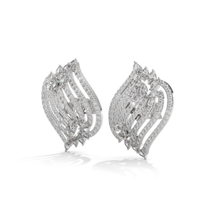 Pendientes de Moissanita en Oro Blanco, Corte Marquesa y Redondo, Estilo Diamante, Forma de Ala, Joyería Destacada para Mujer - Product Image 2