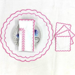 Round Double scalloped white <b>Placemat</b>, Embro linen white fabric table mat easy care,machine washable rustic kitchen decor - Product Image 3