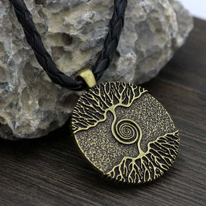 Number Tree <b>Copper</b> Rustic Alloy Pendant with 24-Inch Leather Cord <b>Chain</b> for Men - Product Image 2