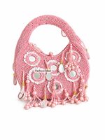 Sac à main demi-lune rose perlé pour femme, style bohème, avec miroir décoratif, idéal pour les fêtes et mariages