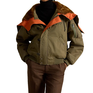 Chaqueta de vuelo con capucha para mujer, estilo bomber, de sarga de algodón, forrada con piel sintética, acolchada, personalizada, OEM, ODM, marca privada, venta al por mayor - Product Image 1