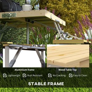 <b>Portable</b> Outdoor <b>Table</b> and Chair Set with Aluminum Frame Folding Picnic <b>Table</b> with Umbrella Hole for Camping - Product Image 5