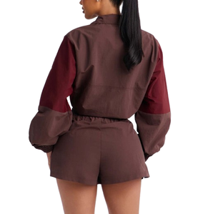Ensemble 2 pièces décontracté pour femme, coupe-vent en polyester, short uni longueur genou, grande taille, été, avec fermeture éclair et poches avant - Product Image 2