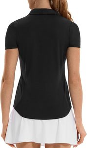 T-shirt noir à manches courtes pour femme, couleur unie, respirant, en jersey compressé, polyester, séchage rapide, tricoté, écologique, décontracté - Product Image 2