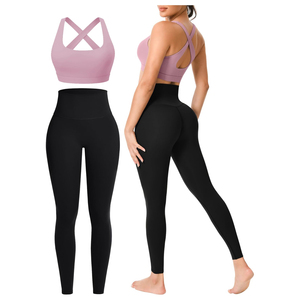 Conjunto de Yoga de Dos Piezas de Última Moda 2026, Talla Grande, Cuello Redondo, Tirantes Cruzados, Cintura Alta, Color Sólido, Sin Costuras, Secado Rápido - Product Image 2