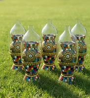 Brûleur d'encens en verre mosaïque fait main de luxe avec œil turc – Brûleur de Bakhoor décoratif pour les cadeaux de l'Aïd et du Ramadan