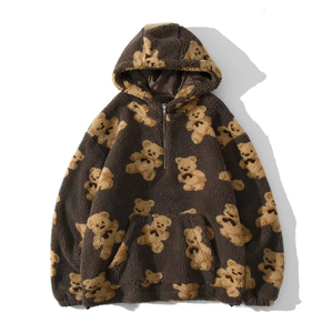 Women's Oversized Hooded Fleece Sweatshirt Cartoon <b>Bear</b> Print Full Sleeve Winter Warm Pullover Zipper Front Design - Product Image 6
