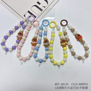 Cinturino per telefono con orsetto carino e perline, 13 cm, con perle colorate e anello in metallo per decorazione cellulare - Product Image 2