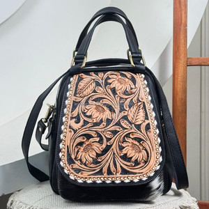 2025 Personalize Large Capacity Multifunction Hand <b>Tooled</b> Cowhide Leather <b>Backpack</b> Stylish Convertible Travel <b>Backpack</b> for Women - Product Image 5