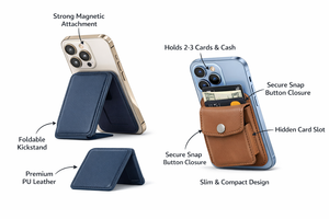 Cartera Magnética Fuerte Wriza MagSafe para Teléfono, Tarjetero de Cuero PU con Soporte y Cierre de Botón Seguro para iPhone - Product Image 2