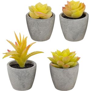 Set di 4 Piccole Piante Succulente Artificiali Gialle per Bagno, Soggiorno, Ufficio, Scrivania o Tavolino da Caffè, Decorazione per Cucina - Product Image 1