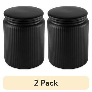 Ensemble de 2 pots à épices en céramique côtelée de 1,9 L pour l'organisation de la cuisine - Noir - Product Image 1
