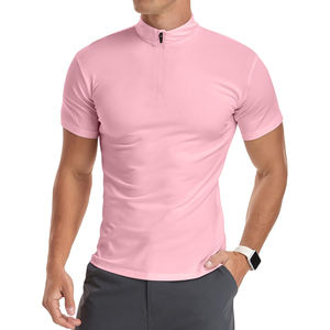 T-shirt à manches courtes pour homme, best-seller, personnalisé, été, col quart zippé, motif uni, tissu coton respirant. - Product Image 4