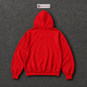 Sweat à capuche zippé surdimensionné rouge personnalisé pour homme, streetwear, imprimé graphique blanc, épaules tombantes, fermeture éclair intégrale, vêtement décontracté - Product Image 6
