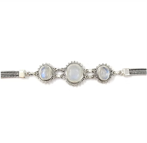 925 Sterling Silver Beautiful Fine Chain & Link <b>Bracelet</b> Classic Adjustable Bangle with <b>Rainbow</b> Moonstone - Product Image 4