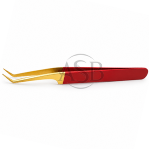 45 Degree Angle <b>Red</b> Gold Lash Tweezer Stainless Steel Fine Tip Dual <b>Tone</b> Professional Beauty Instrument OEM - Product Image 1