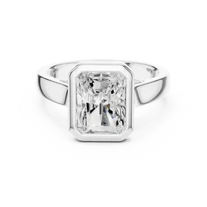 Anillo Solitario Moderno de Diamante Cultivado en Laboratorio con Corte Radiante, Engaste Completo de Bisel, Tallo Dividido Cónico, Oro Sólido de 18K, Lujo para Fiesta - Product Image 1