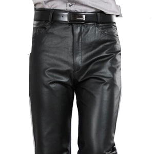 Pantalones de Cuero PU Negros para Hombre, Cintura Alta, Corte Recto, Estilo Formal con Cierre de Cinturón, para Otoño - Product Image 2