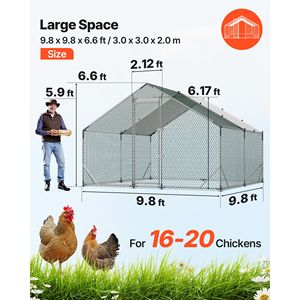 Grand poulailler métallique 9,8x9,8x6,6 pieds avec enclos accessible pour les poulets, couverture imperméable, structure robuste et toit en pente - Product Image 2