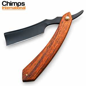 Chimps International - Navaja de Afeitar Recta con Mango de Madera, Hoja Negra de Acero Inoxidable, Navaja de Barbero Plegable, Herramienta para Afeitar la Cara, Hecha a Mano - Product Image 1