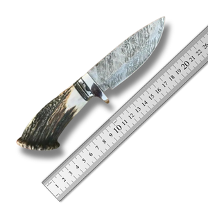 Couteau de chasse de poche en acier Damas fait main, manche en corne de cerf naturelle, vente en gros OEM, couteaux de chasse d'extérieur USA UE - Product Image 5