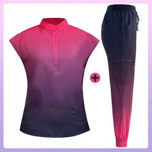 Women's Gradient Ombre Medical Scrub Set Jogger Pants Stand Collar <b>Top</b> Nurse Uniform Spa Salon Workwear Wholesale OEM - Product Image 5