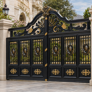 Luxury Black Gold Wrought <b>Iron</b> Gate Ornate Arch Villa Main Entrance Security Gate Decorative Metal Design for Home - Product Image 2