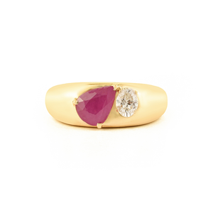 คอลเลคชั่นเครื่องประดับผู้หญิงมาแรง แหวนทองคำขาว 14K ประดับทับทิมและเพชรแท้ 100% งานแฮนด์เมด Toi et Moi รูปทรงโดม ผลิตจากโรงงาน เครื่องประดับขายส่ง - Product Image 1