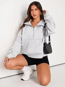 Sweat-shirt oversize pour femme de qualité supérieure, col montant, manches longues, en mélange de coton tricoté, gris uni, fabricant OEM - Product Image 6