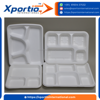 Assiette carrée en bagasse naturelle, robuste, pour plats à emporter, biodégradable, réutilisable, compostable, jetable, 4/5/6 compartiments, BRC