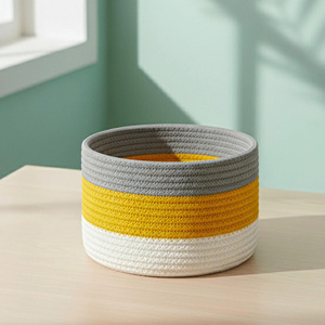 <b>Soft</b> Cotton Rope Basket with Lid for Home Storage Organizer Vietnam Handmade Wholesale Supplier Multi Purpose Cotton Rope - Product Image 2