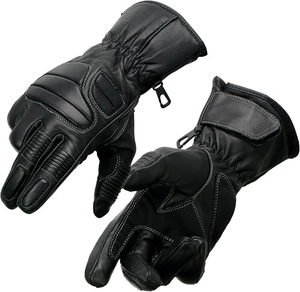 Gants de moto pour homme Samroz Sports en cuir noir avec rembourrage au dos - Product Image 1