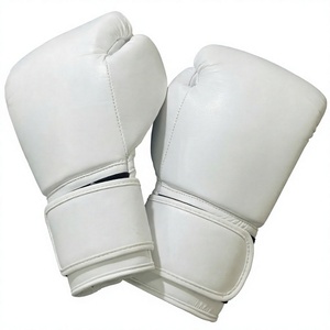 Gants de boxe en cuir PU personnalisés, gants d'entraînement professionnels, fermeture à boucle et attache au poignet, blancs, pour la boxe et le MMA - Product Image 3