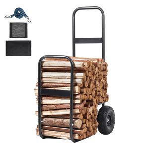 Carrello per Legna da Ardere con Capacità di 250 Libbre, Ruote in PU, Copertura Impermeabile, per Uso Interno ed Esterno, Resistente - Product Image 1