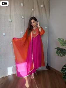 Ensemble Salwar Kameez en Coton Brodé pour Femme, Kurti Indien Pakistanais, Tenue Traditionnelle à Couleurs Dégradées, Séchage Rapide, Idéal pour Mariage - Product Image 1