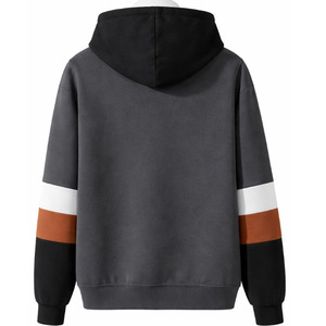 เสื้อกันหนาวแบบสวมหัวมีฮู้ดของผู้ชายผ้าฝ้ายผสมผ้าฟลีซแขนสีตัดกัน - Product Image 5