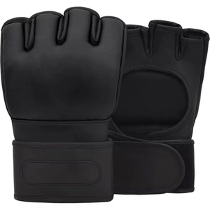 Gants de MMA demi-doigts à paume ouverte en cuir PU noir et rouge, légers, écologiques, durables, respirants pour l'entraînement - Product Image 1