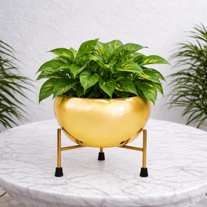 Vase à fleurs en métal doré avec support en fer, pot décoratif en métal finition or pour l'intérieur et l'extérieur - Product Image 4