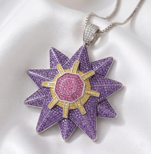 <b>Purple</b> Pink Sunburst Pendant Necklace Gold Plated Tibetan Silver Zircon Strand Star Charm Jewelry <b>Gift</b> for Party Wedding - Product Image 1