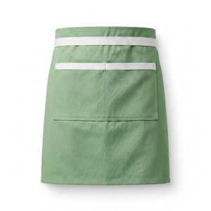 Delantal de Cintura de Algodón Verde con Ribete Blanco, Bolsillos Dobles y Cierre de Broches para Personal de Restaurante y Bar, Uniforme Unisex - Product Image 1