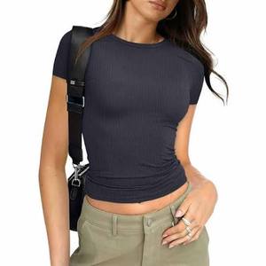 STELLAR Top Corto de Verano para Mujer, Estilo Típico, Tejido Acanalado, Ajustado, Transpirable, 100% Poliéster, con Mangas con Volantes Florales - Product Image 1