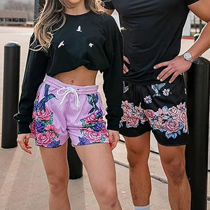 Wholesale Custom Men's Basketball Shorts Mesh Double <b>Layer</b> Plus Size Blue Breathable Quick Dry Comfortable Pockets Floral - Product Image 5