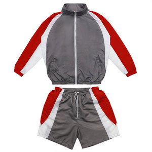 Wholesale Custom Men Casual Solid Color Blocking Windbreaker Shorts Set 100% Polyester Nylon Spring Summer <b>Zip</b>-<b>Up</b> Shorts Set - Product Image 4