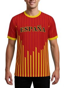 Maillot de football pour homme à manches courtes, col rond, imprimé par sublimation, rayé rouge et jaune, en polyester, vêtements de sport - Product Image 1