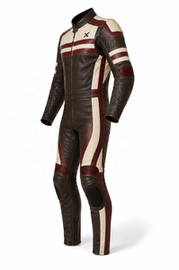 Combinaison de moto en cuir rétro |   Marron & Bourgogne Vintage |   Fabricant OEM ODM |   Qualité de conception haut de gamme |   Vêtements de course - Product Image 3